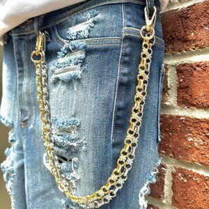 Men's Gold/Silver Iced Diamond Link Pant Chain – Stylish Accessory for Jeans